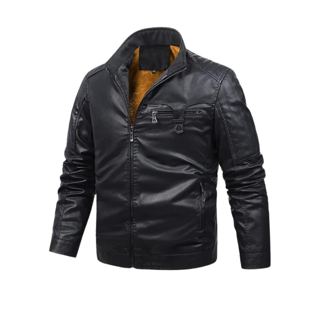 Retro fleece gevoerde leren jas