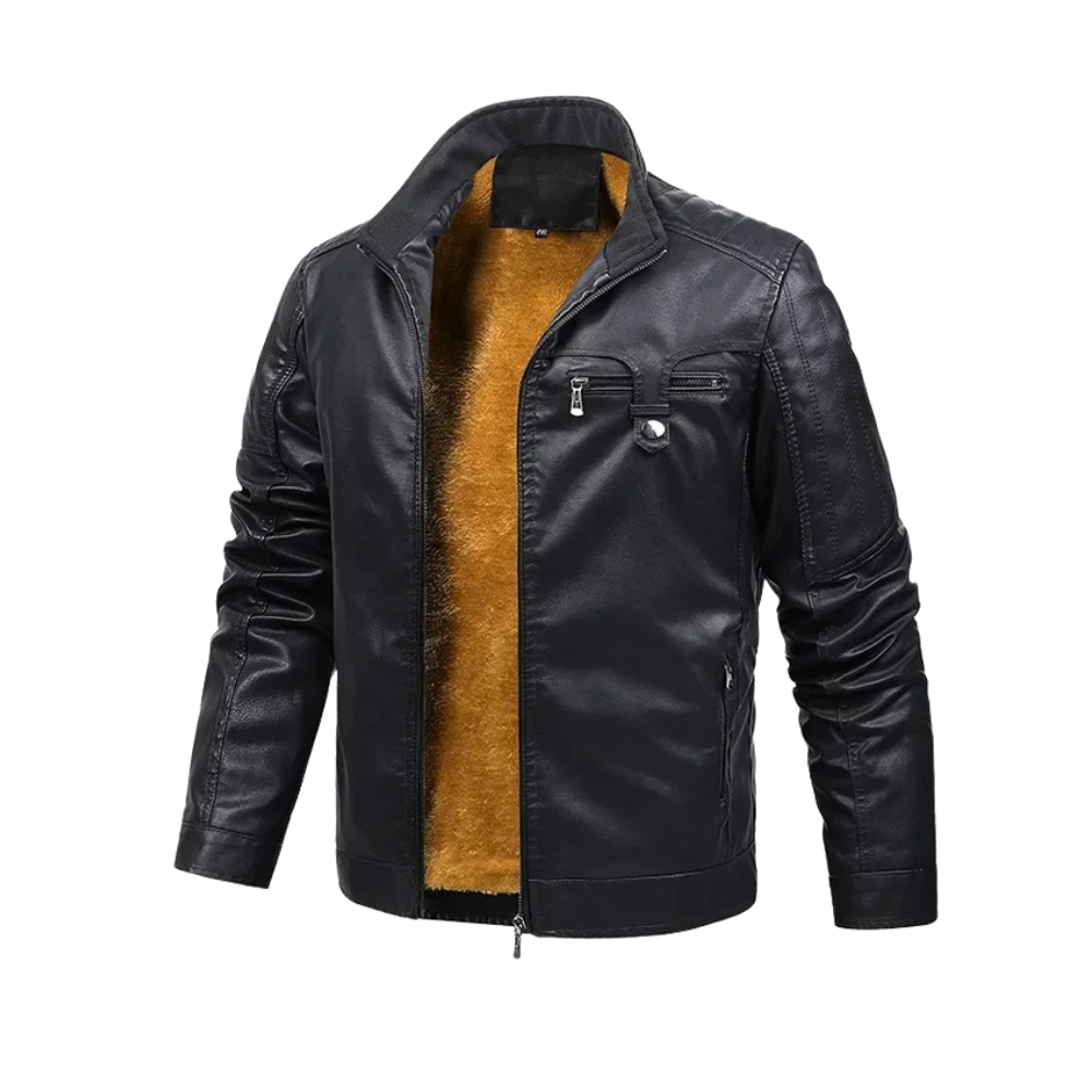 Retro fleece gevoerde leren jas