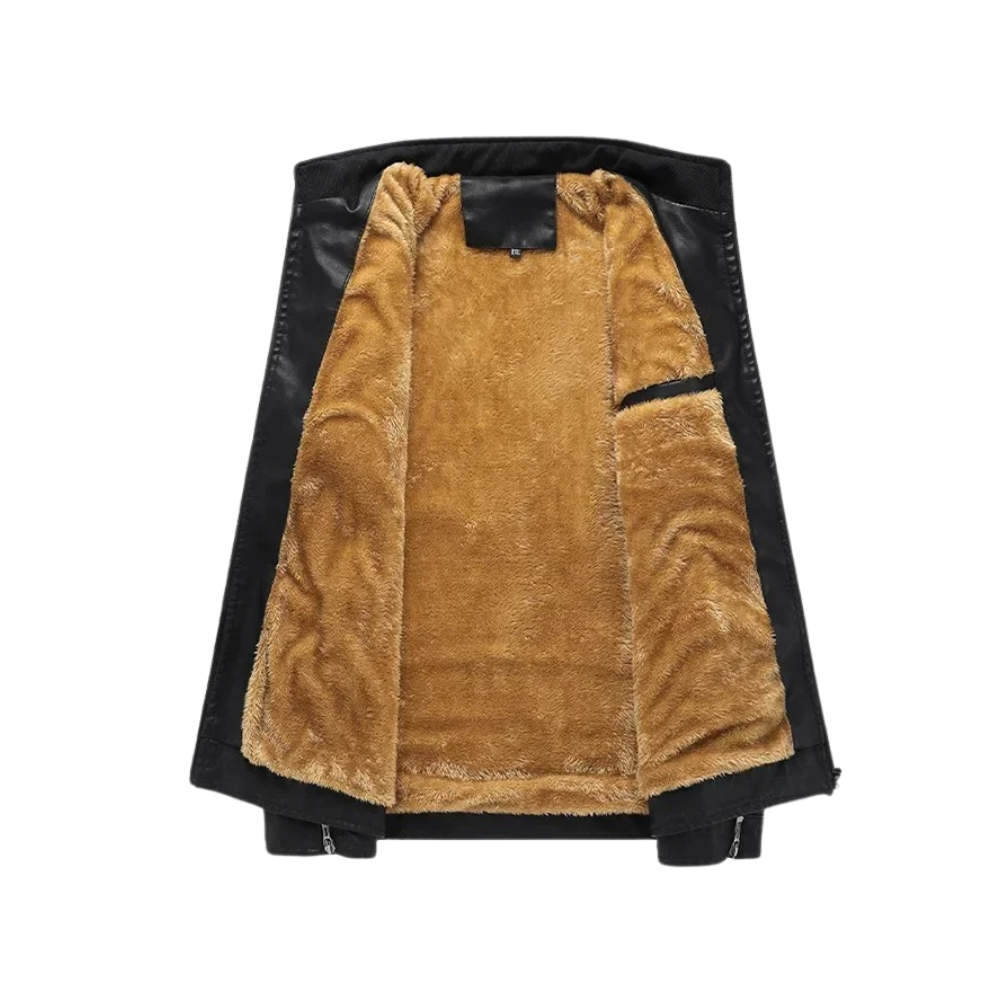 Retro fleece gevoerde leren jas