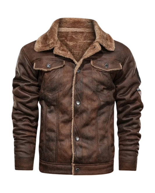 Elegante warme fleece leren jas