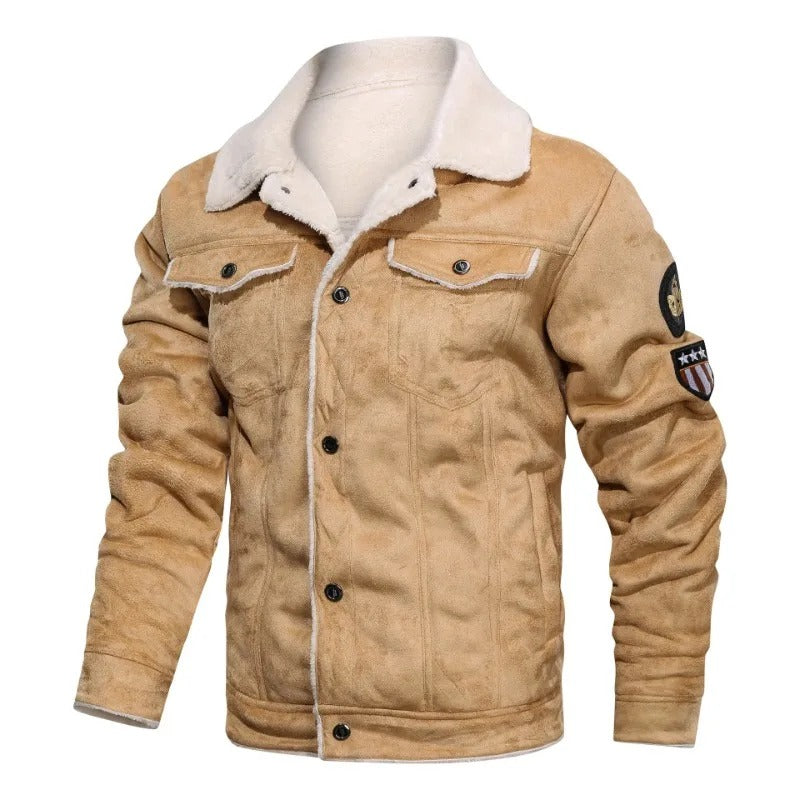 Elegante warme fleece leren jas