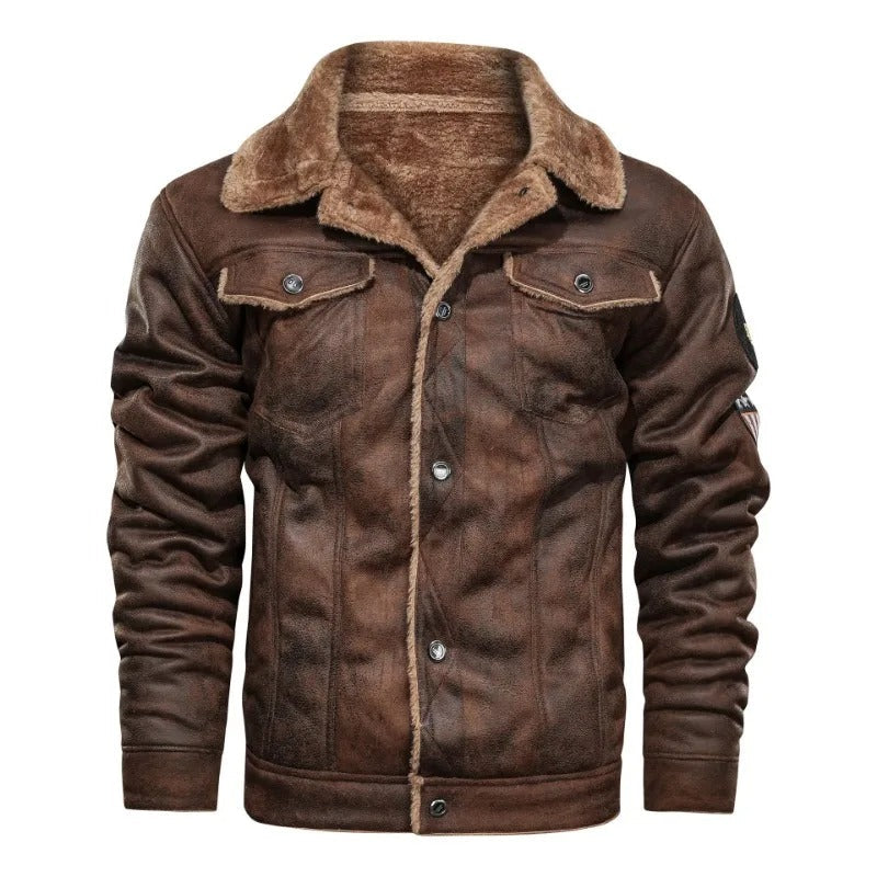 Elegante warme fleece leren jas