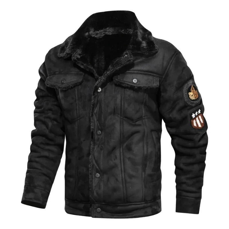 Elegante warme fleece leren jas