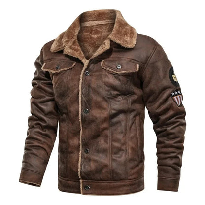 Elegante warme fleece leren jas